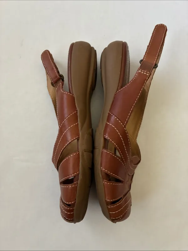 Naturalizer Brown Leather Slingback Sandals with Stitch Detail - Image 7