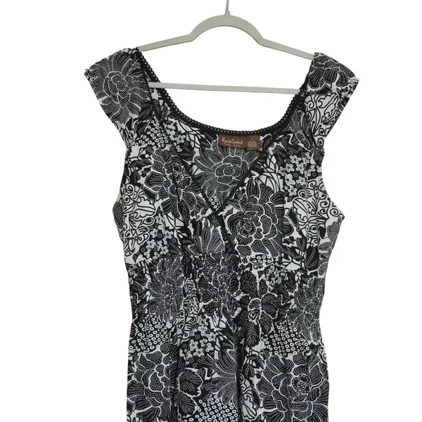 Vintage 100% Cotton Size 1X Midi Dress Black Floral Retro Country‎ Lightweight - Image 2