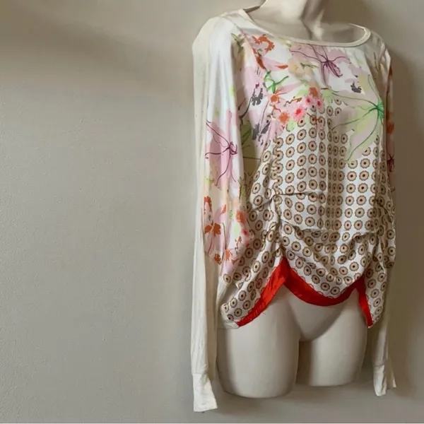 Anthropologie TINY Mixed Media Floral Geo Ruched Dolman Top XS Oversized - Image 7