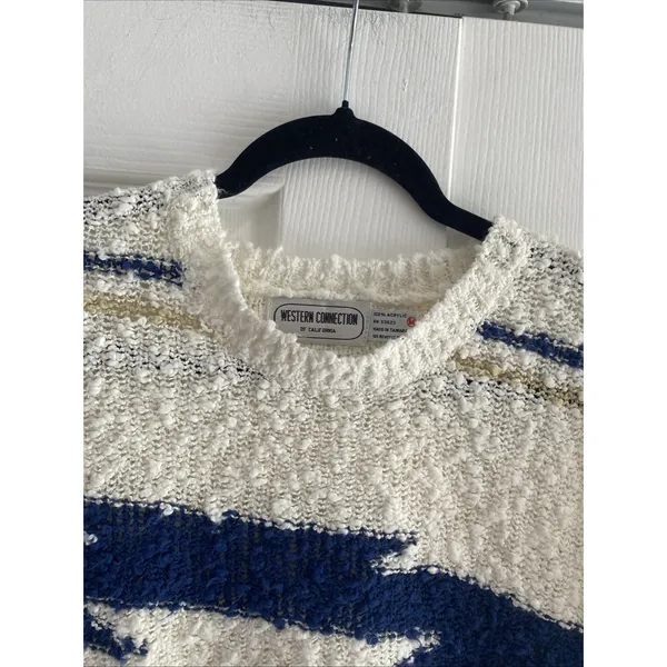 Western Connection Vintage Popcorn‎ Knit Sweater Womens Size M White Striped 80s - Image 3