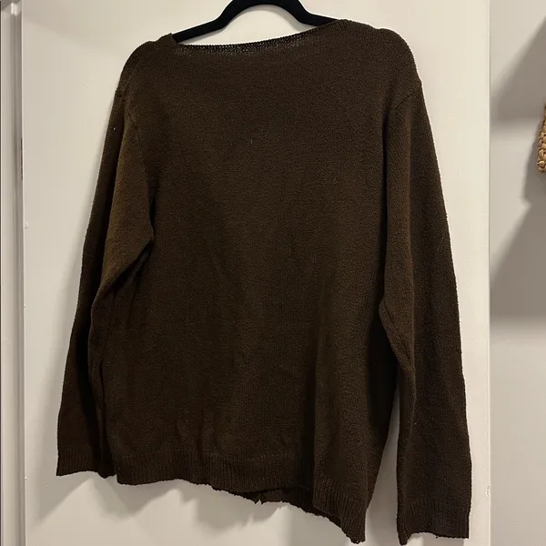 SHEIN asymmetrical diagonal button down brown sweater - Image 10