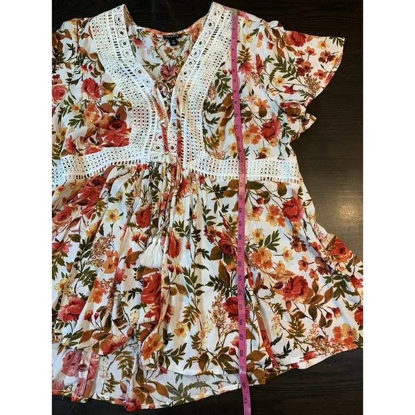 Torrid Cottagecore Babydoll Crochet Trim Top Women 2X Floral Lace Up Tassel Boho - Image 2