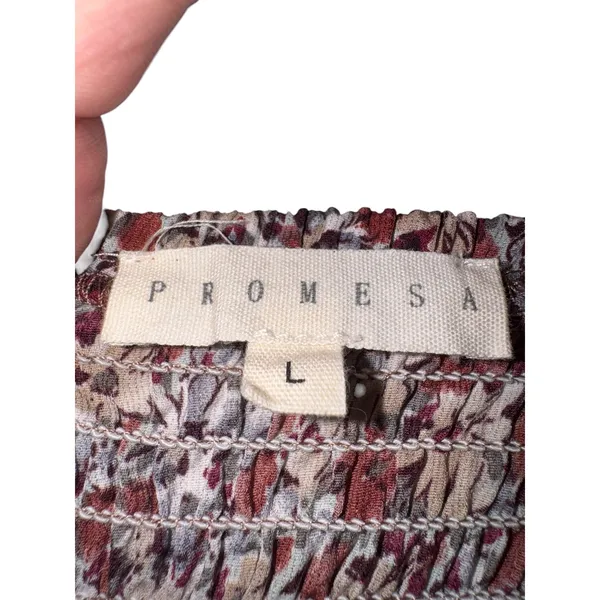 Promesa Floral Maxi Dress Burgundy Long Sleeve Square Neck Smocked Back Large - Image 5