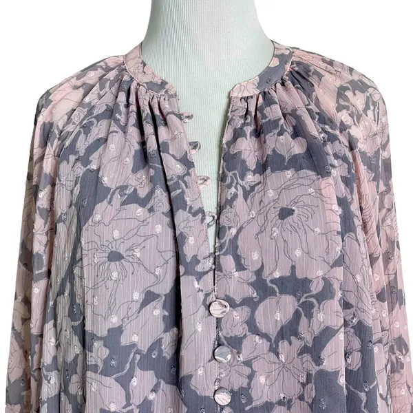 LoveStitch Pink and Grey Floral Sheer Blouse L - Image 3
