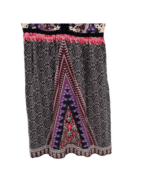 Kimchi Blue Silk Boho Chic Artsy Mini Dress Purple Black Multi Size Small - Image 5