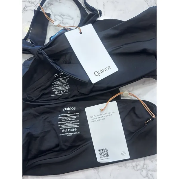 NWT Quince Black Italian Scoop Neck Bikini Top & High Rise High Leg Bottoms Med - Image 3