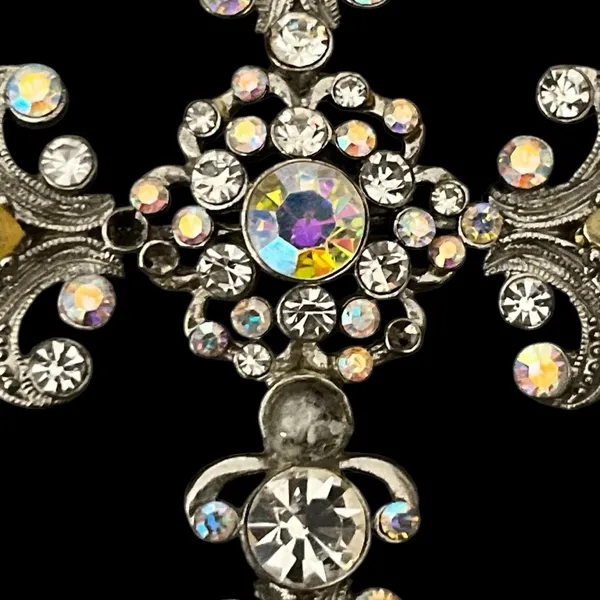 VTG VCLM Ornate Silver Tone Cross Pendant Necklace Rhinestones - Image 11