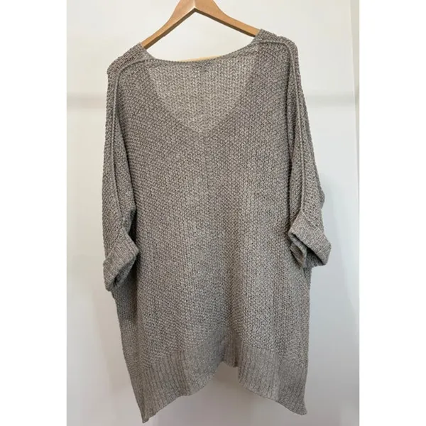 She + Sky Oversized V‑Neck Sweater - Taupe – One Size - Image 2