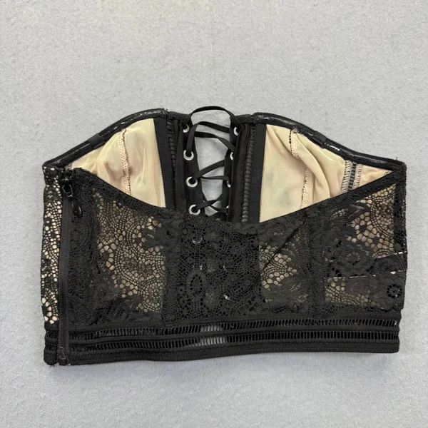 Victoria's Secret Very Sexy Black Lace Strapless Lace-Up Corset Top XS‎ - Image 9