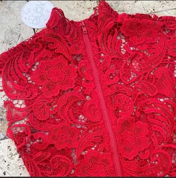 Boutique Red Lace Dress - Image 5