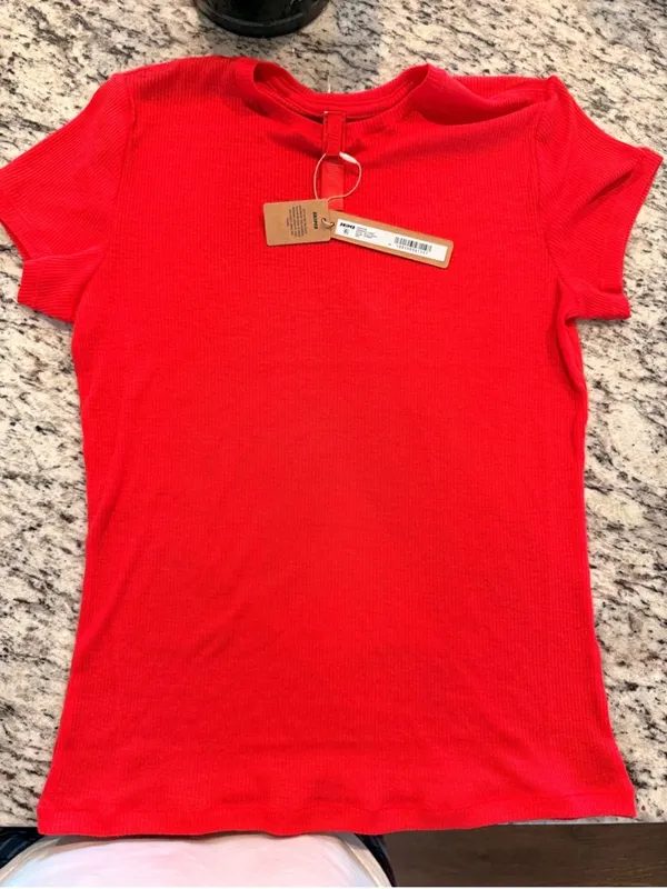 Skims Sheer Rib T-Shirt in Carmine Red NWT MEDIUM (C4) - Image 2