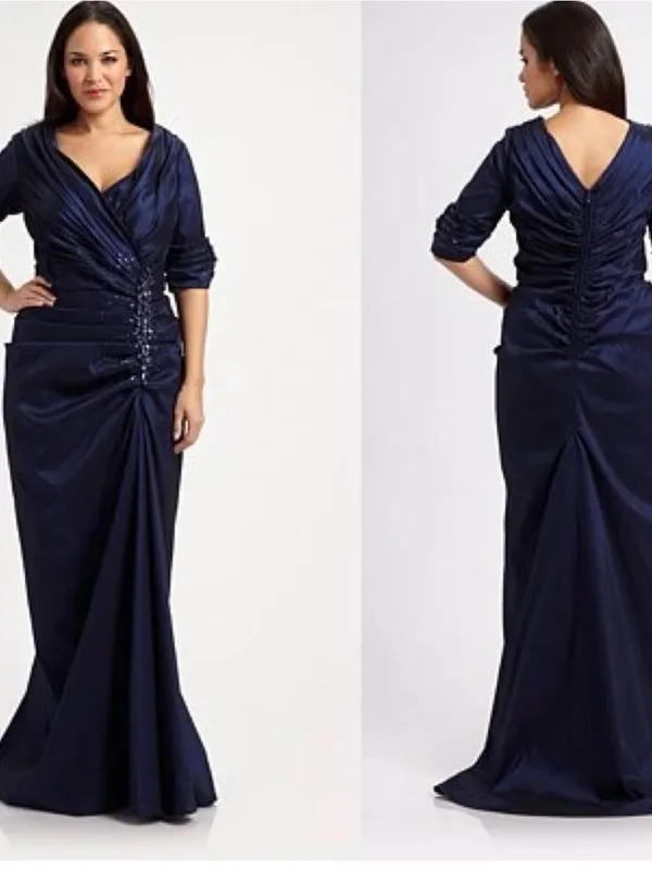 Tadashi Shoji Side Ruched Jeweled Beaded Long Maxi Gown Dress Navy Blue 8 - Image 2
