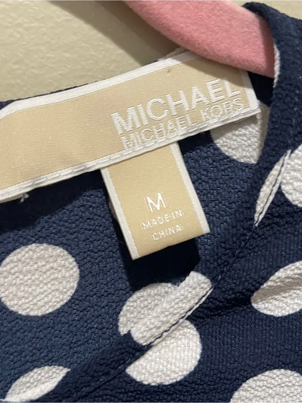 Michael Michael Kors Polka Dot Ruffle Sleeve Blouse Navy White Women Size Medium - Image 5