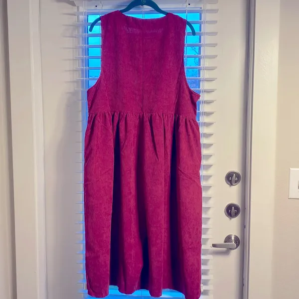 ZENANA Premium Magenta XL Corduroy Overall Popover Jumper Midi Pockets Dress - Image 6