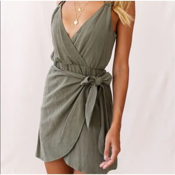 ✨Selfie Leslie Kay Wrap Skirt Green Sz Large Dress✨ - Image 5