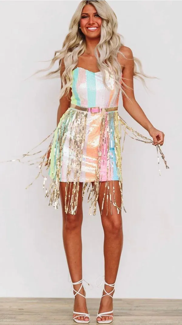 Hazel and Olive Sparkly Rainbow Fringe Dress - Image 2