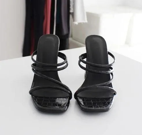 Croc Embossed Faux Leather Strappy Mules Size 37 - Image 5