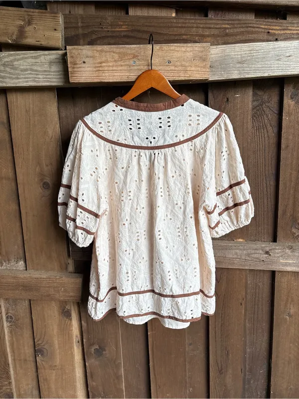 Falechay Ivory Pirate REN Faire Eyelet Peasant Sleeve Blouse - Image 5