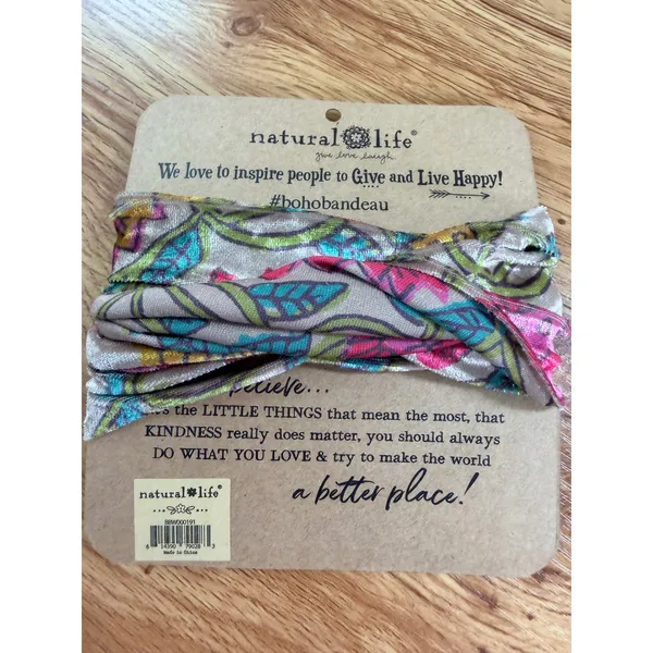 Natural Life Velvet Boho Bandeau Floral Headband Multi-way Wrap Taupe Pink OS - Image 2