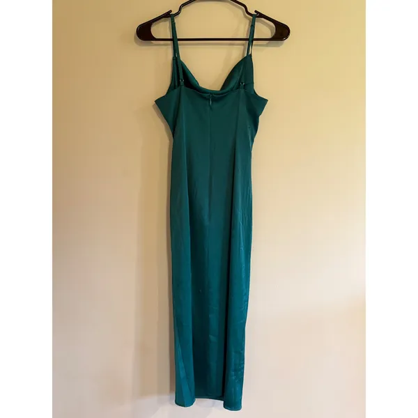 Lulus Emerald‎ Green Satin Cowl Neck Midi Dress XS Adjustable Straps Cocktail - Image 2