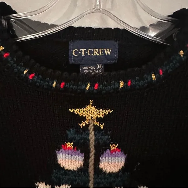 CT Crew Vintage Wool Christmas Sweater Women's Medium‎ Black Reindeer Snowman - Image 7