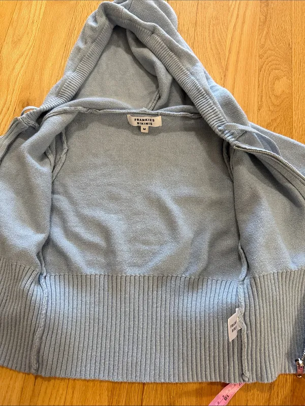 Frankie's Bikinis Blue Cloud Knit Aimee Zip Up Sweater Hoodie Sz M - Image 6
