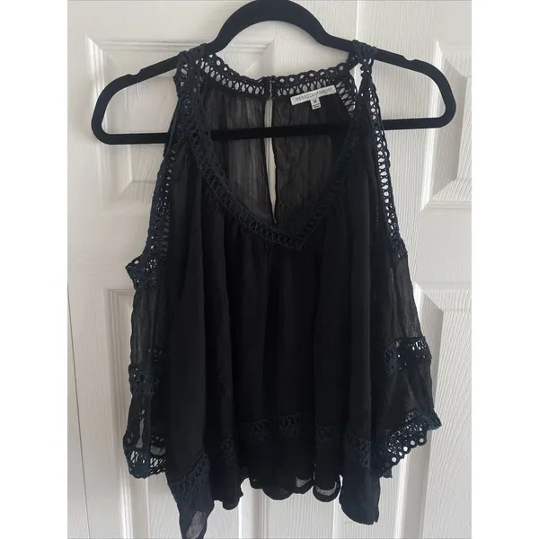 Rebecca Minkoff Cold Shoulder Crochet Lace Blouse Womens Size M Black Boho Sheer - Image 4
