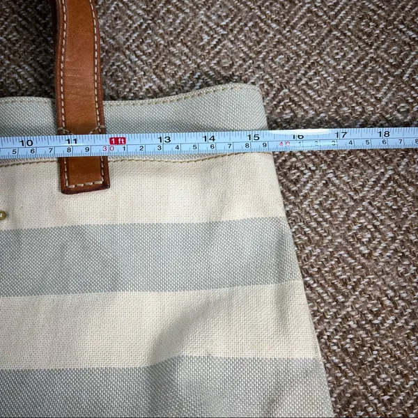 Fossil Rachel Blue Gray /Cream Coated Canvas KEY Leather Shoulder Tote Bag - Image 12