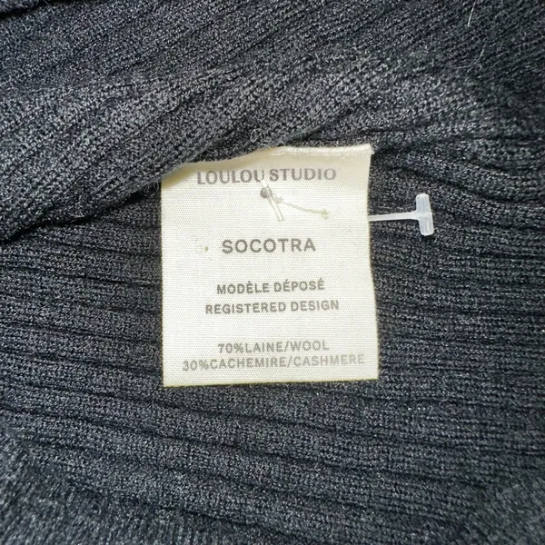 Loulou Studio Socotra Wool Cashmere Black Ribbed Short Sleeve Polo Top MEDIUM - Image 8
