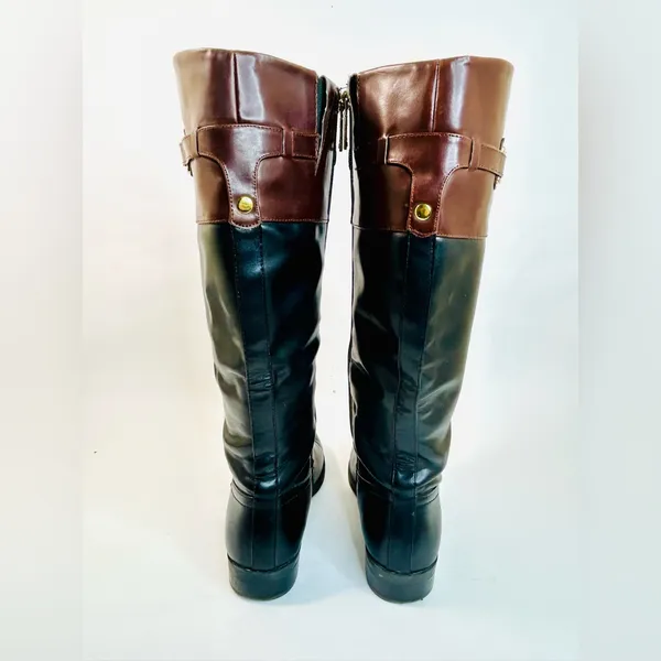Tommy Hilfiger Leather Riding Boots, Black and Brown Colorblock Design, size 7.5 - Image 6