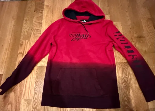 Hollister California logo graphic kangaroo ombre burgundy oversized hoodie M - Image 9