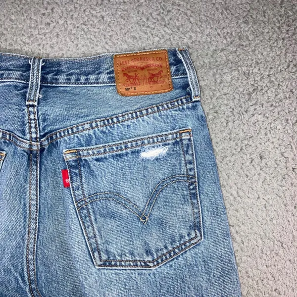 Levi's 501 Original Fit Jeans Women 28x28 Blue Distressed Button Fly Fit 28x27 - Image 15