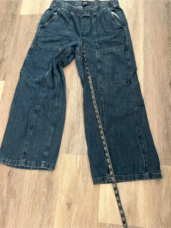 Gap Womens Wide Leg Jeans Medium Dark Wash Denim Easy Cargo Jean Pull On Utility - Image 11