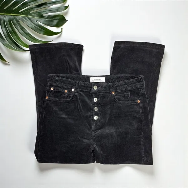 Zara Woman High-Rise Corduroy Button-Fly Cropped Kick Flare Pants - Image 8