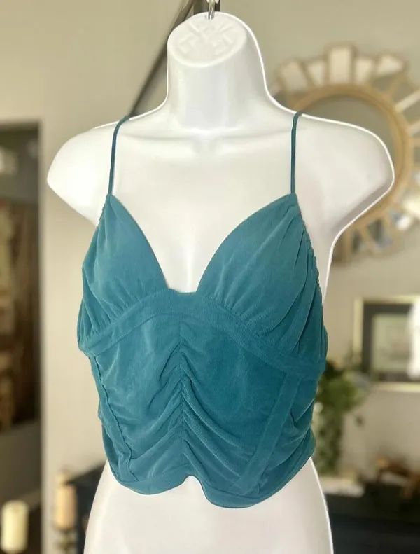 Urban Outfitters Teal Crop Top Sz Large Women’s Adjustable - Image 4