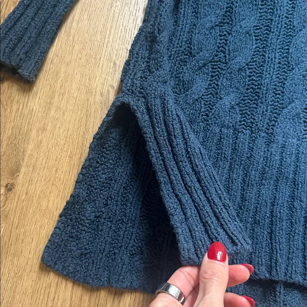 Free People Deep Blue Cable Knit Oversized‎ Sweater - Image 4