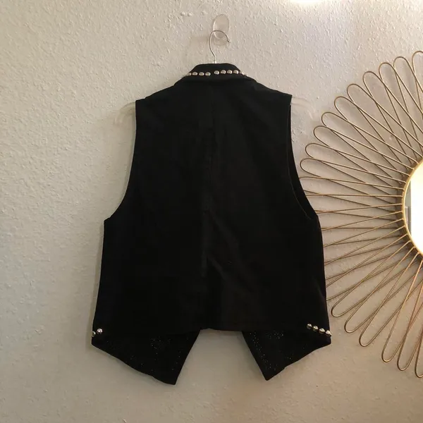 Embellished Western Silver Studded Black Denim Jean Jacket Vest Vintage 90s USA Made Rock/ Western/ Goth/ Grunge - L - Image 2