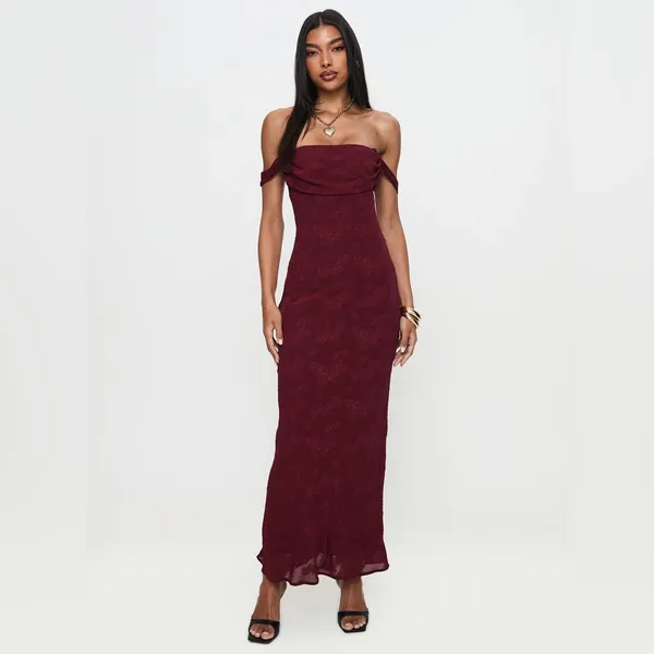 Princess Polly Azura Off The Shoulder Maxi Dress Burgundy - Image 12