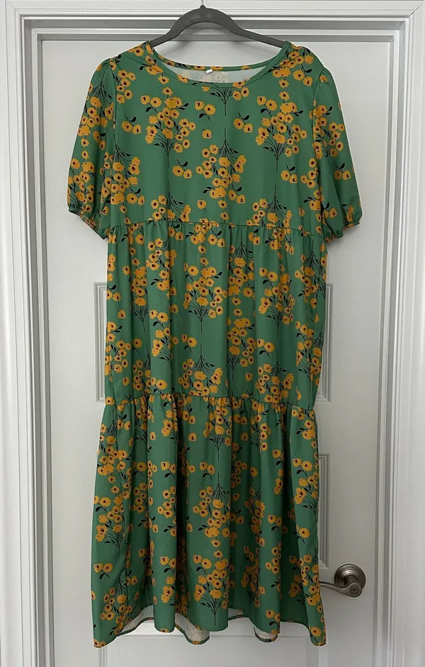 Green and Yellow Floral Midi Dress - Image 3