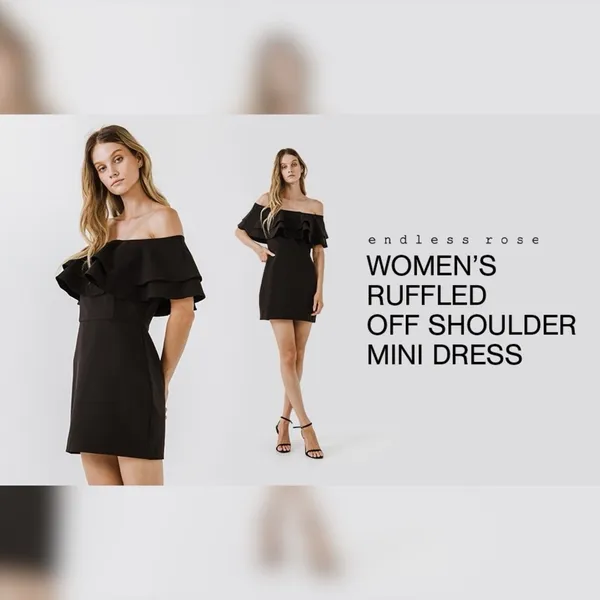 Endless Rose Ruffle Off-The-Shoulder Mini‎ Dress - Black Medium NWT - Image 3