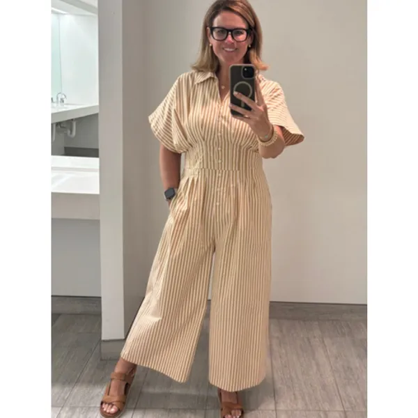EXQUISE The Tobie Button-Front Cropped Pleated Jumpsuit in Natural Size Medium - Image 3