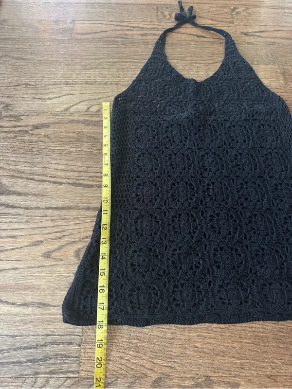 Fairy Grunge Poster Girl black crochet halter tank top XL Cottage Boho Rave Lace - Image 3