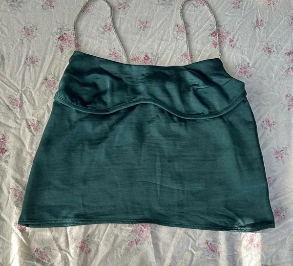 Rhinestone emerald green satin bustier cami - Image 2