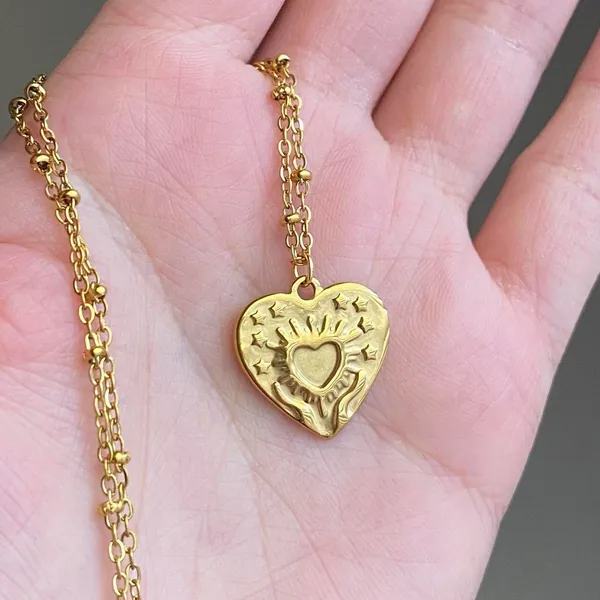 Handmade gold tone stainless steel celestial whimsical boho heart necklace🌟 - Image 5