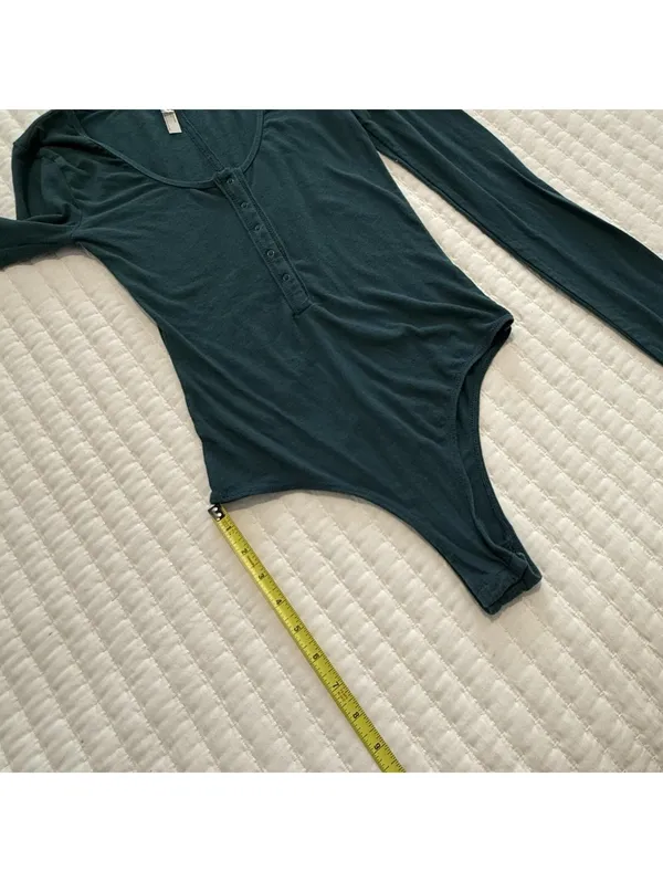 Free People Green Snap Henley Bodysuit Long Sleeve Sz XS Extra Small - Image 11