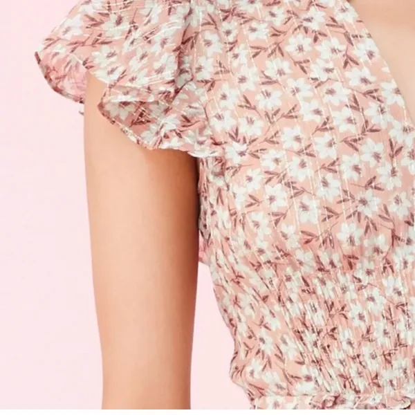 REBECCA TAYLOR Lucia Pink Floral Gold Metallic Dress Size 4 - Image 3