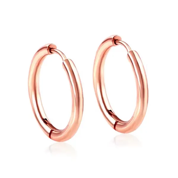 Unisex‎ Hoop Earrings Rose Gold Plated Silver Huggie Hoops, 9mm - Image 2