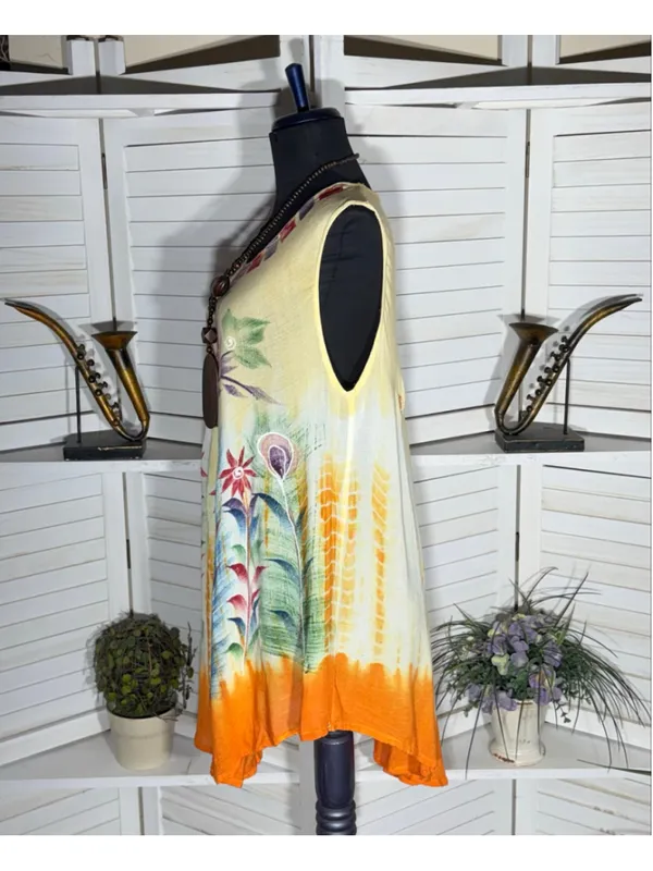 Vintage boho tunic mini dress beach cover up tropical resort cruise travel M L - Image 4