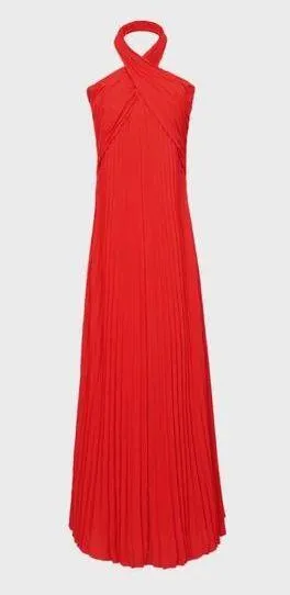 Reiss NWT ROYA HALTER NECK PLEAT Red MIDI DRESS - Image 2