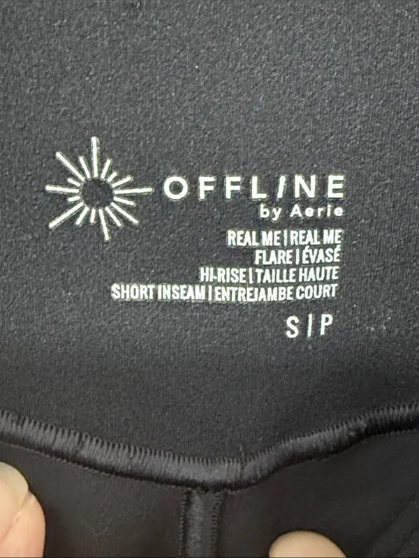 AERIE Black Cross Over waist Hi-Rise Flare Leggings Short Inseam Size Small - Image 4